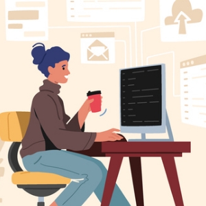 Woman sitting at desk attending Professional Education courses